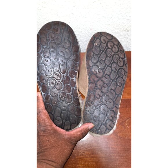 Ugg Womens Tan Suede Scuff Slippers With Shearling Lining And Rubber Sole Size 7 - Picture 5 of 6